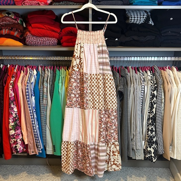 Universal Thread Dresses & Skirts - Universal Thread brown/pink/white patchwork adjustable strap midi dress size S